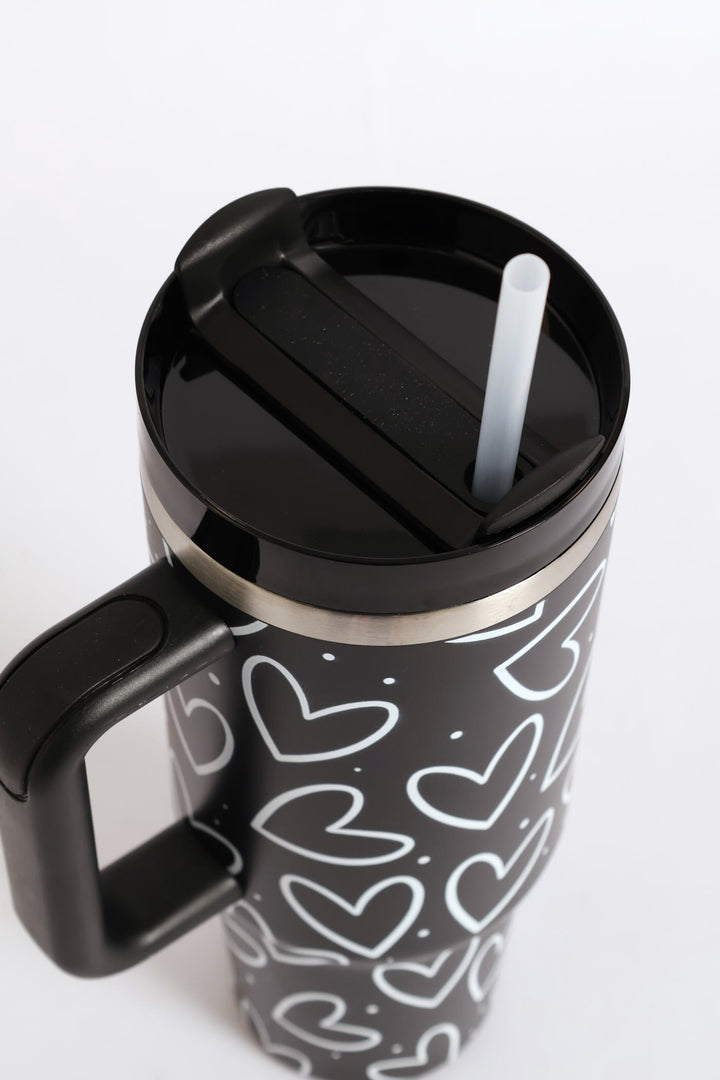 1200ml Heart Print Cup - Black