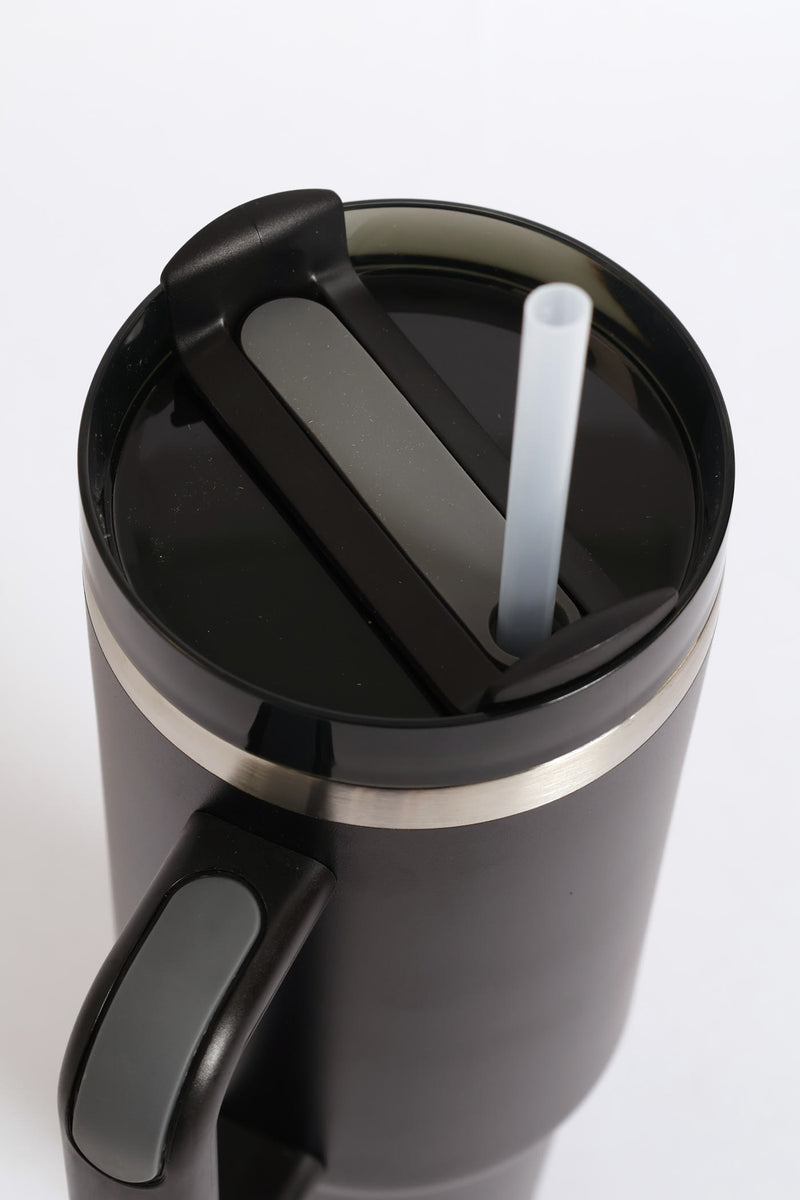 Plain Large Metal 1200ml Travel Flask - Black