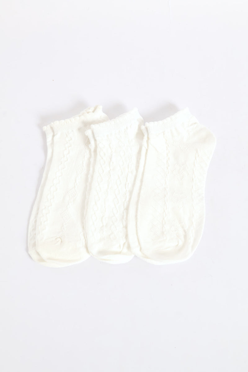 3 Pack Jacquard Design Low Cut Socks - White