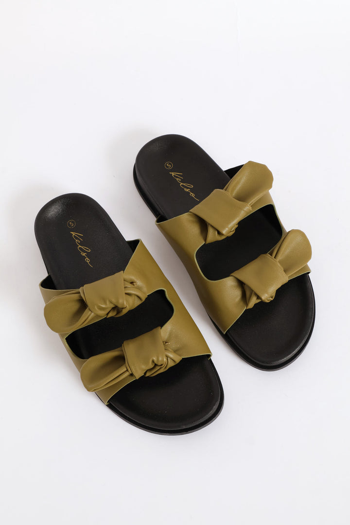 Double Knotted Band Mule Sandal - Chartreuse