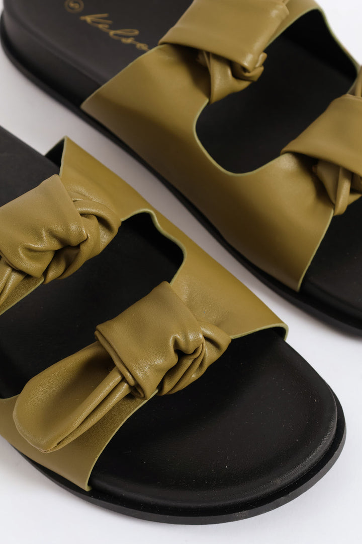 Double Knotted Band Mule Sandal - Chartreuse