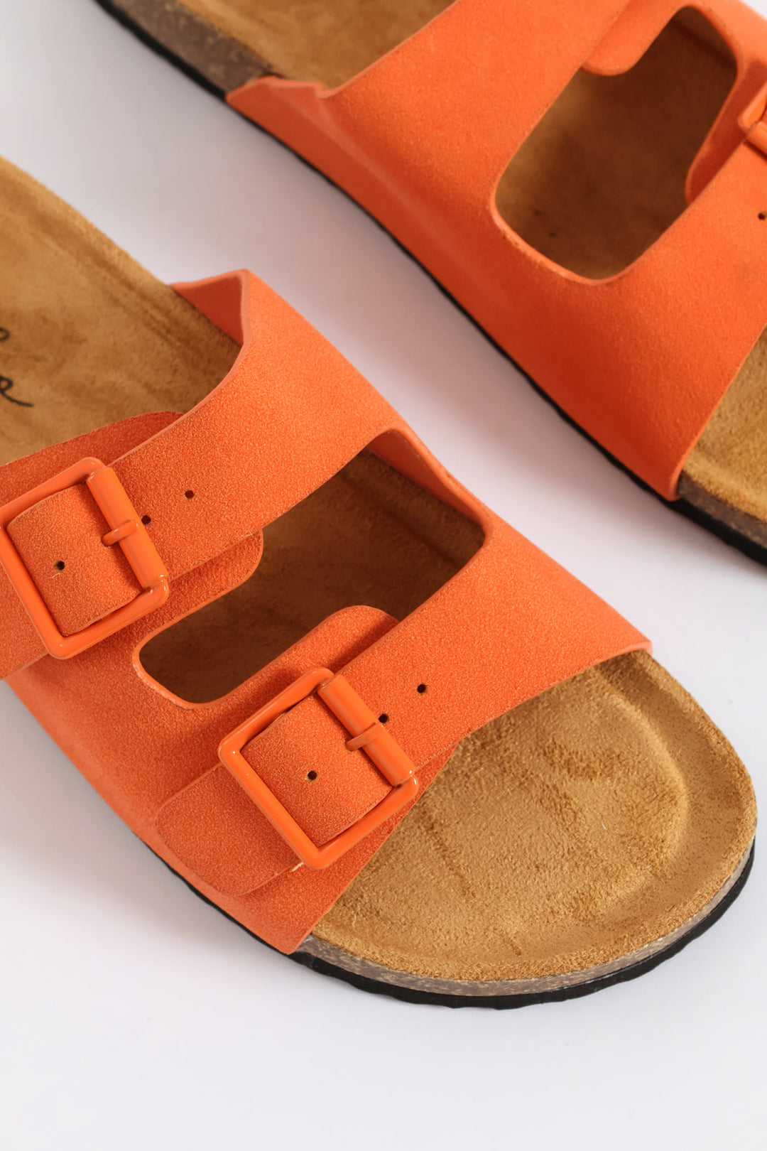 Monotone Buckles Double Band Slide Sandal - Orange