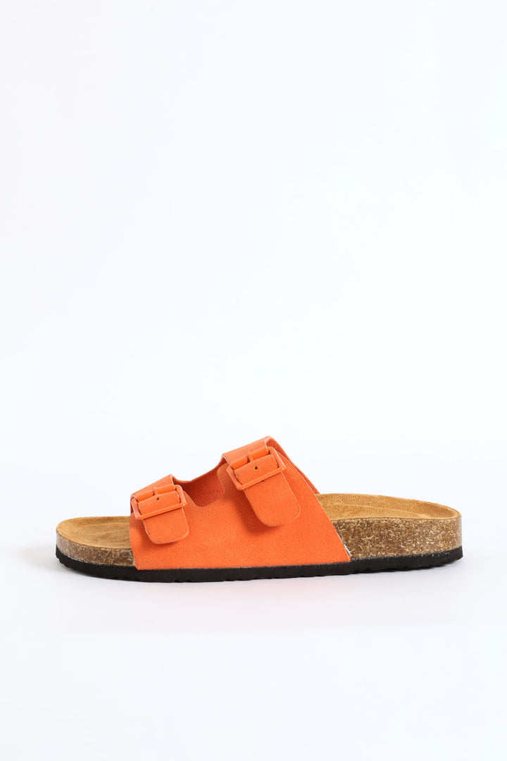 Monotone Buckles Double Band Slide Sandal - Orange