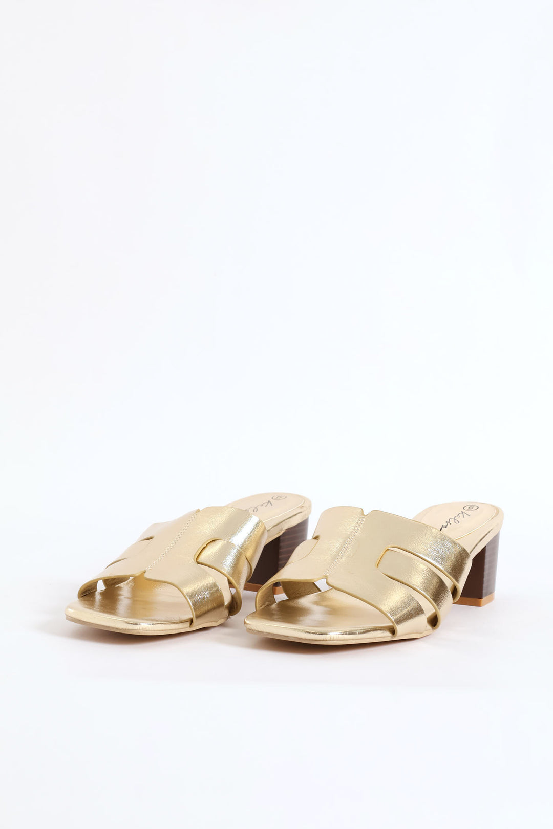 Wide Strap Block Mule Heel - Gold