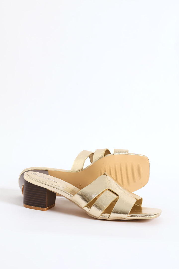 Wide Strap Block Mule Heel - Gold