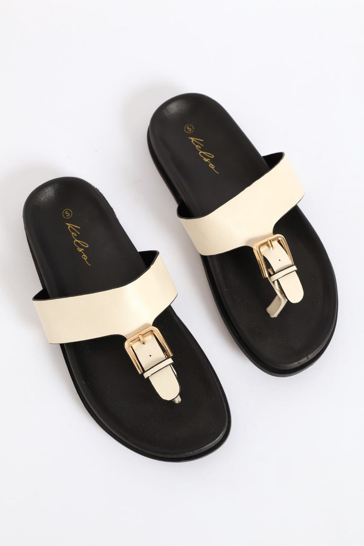 Buckle Detail Thong Sandal On Moulded Outsole - Off White