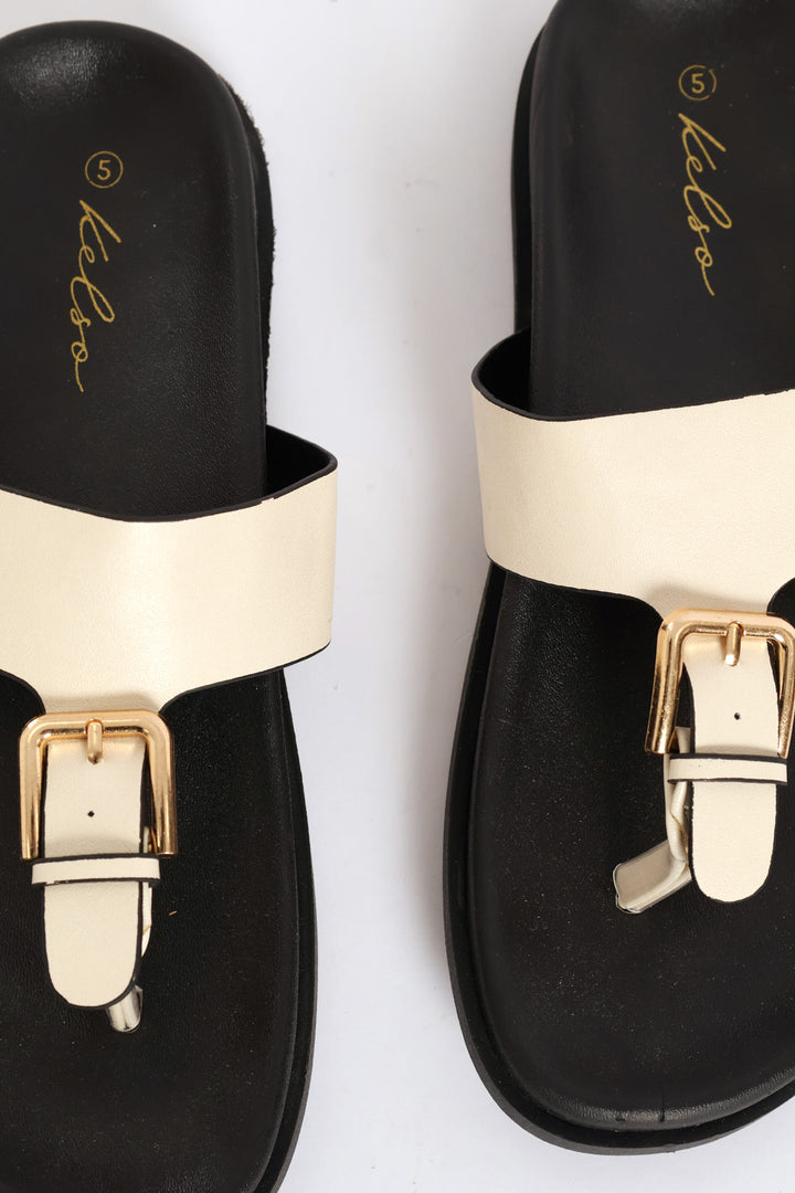 Buckle Detail Thong Sandal On Moulded Outsole - Off White