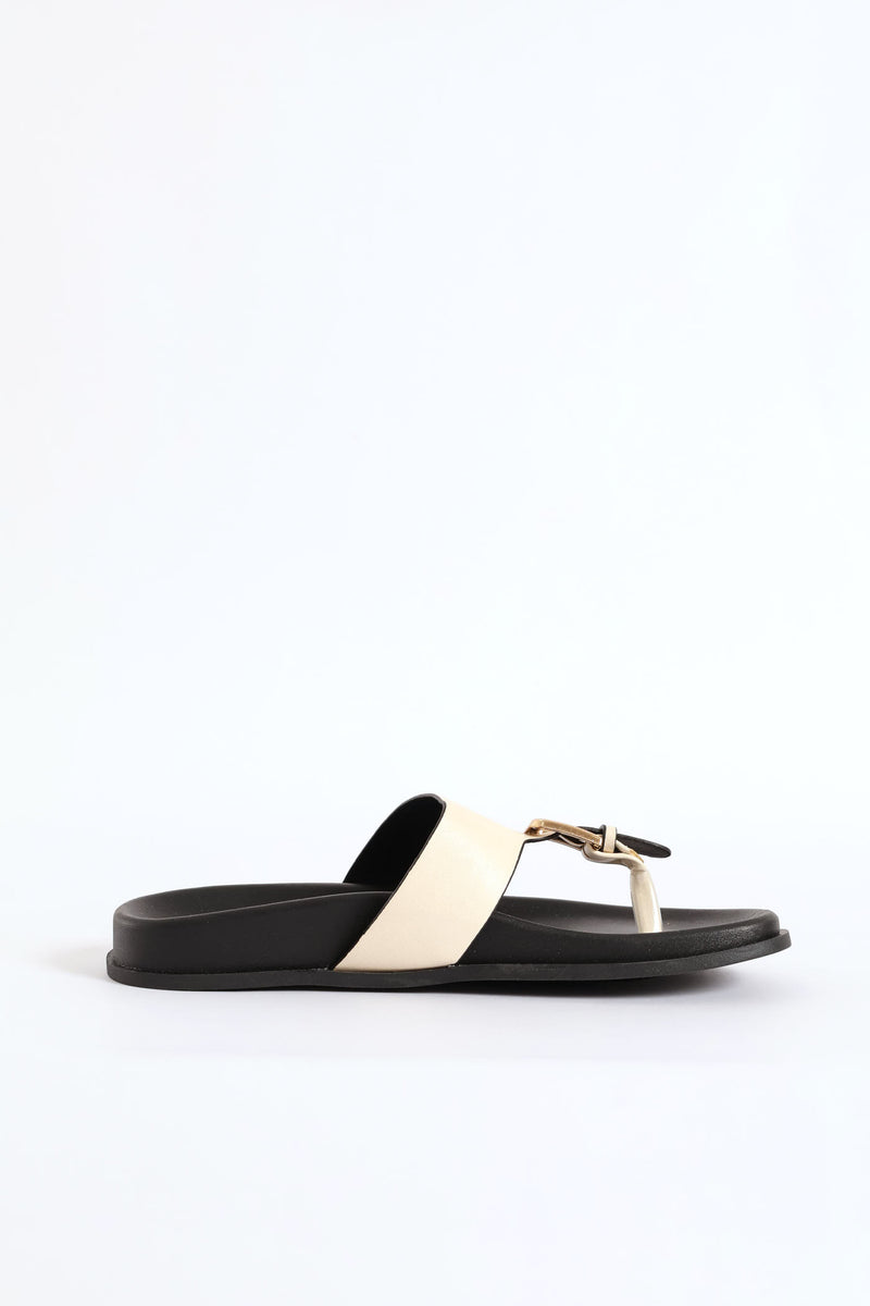 Buckle Detail Thong Sandal On Moulded Outsole - Off White