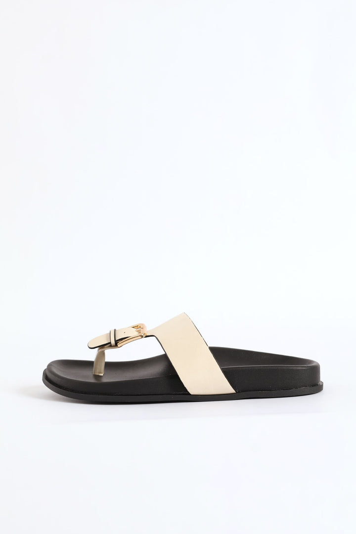 Buckle Detail Thong Sandal On Moulded Outsole - Off White