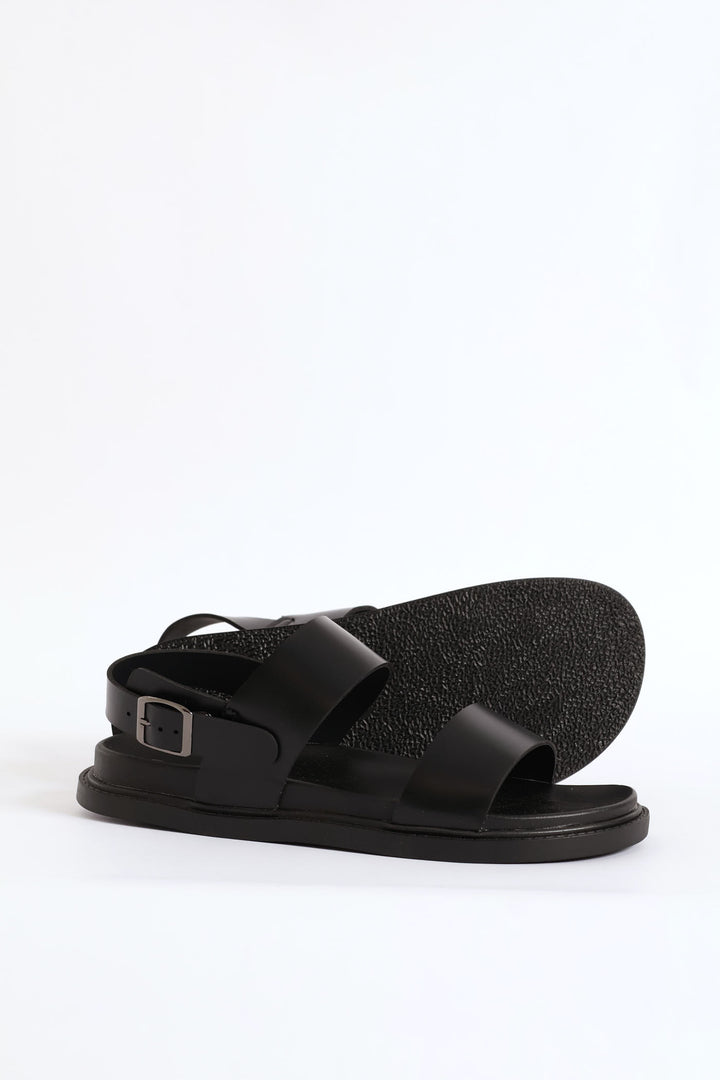 Double Band Comfort Sandal With Backstrap - Black