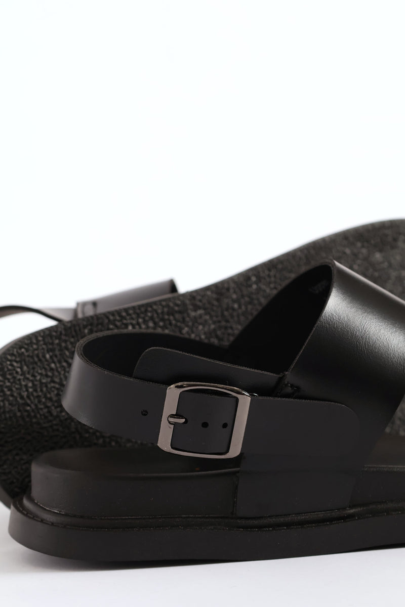 Double Band Comfort Sandal With Backstrap - Black