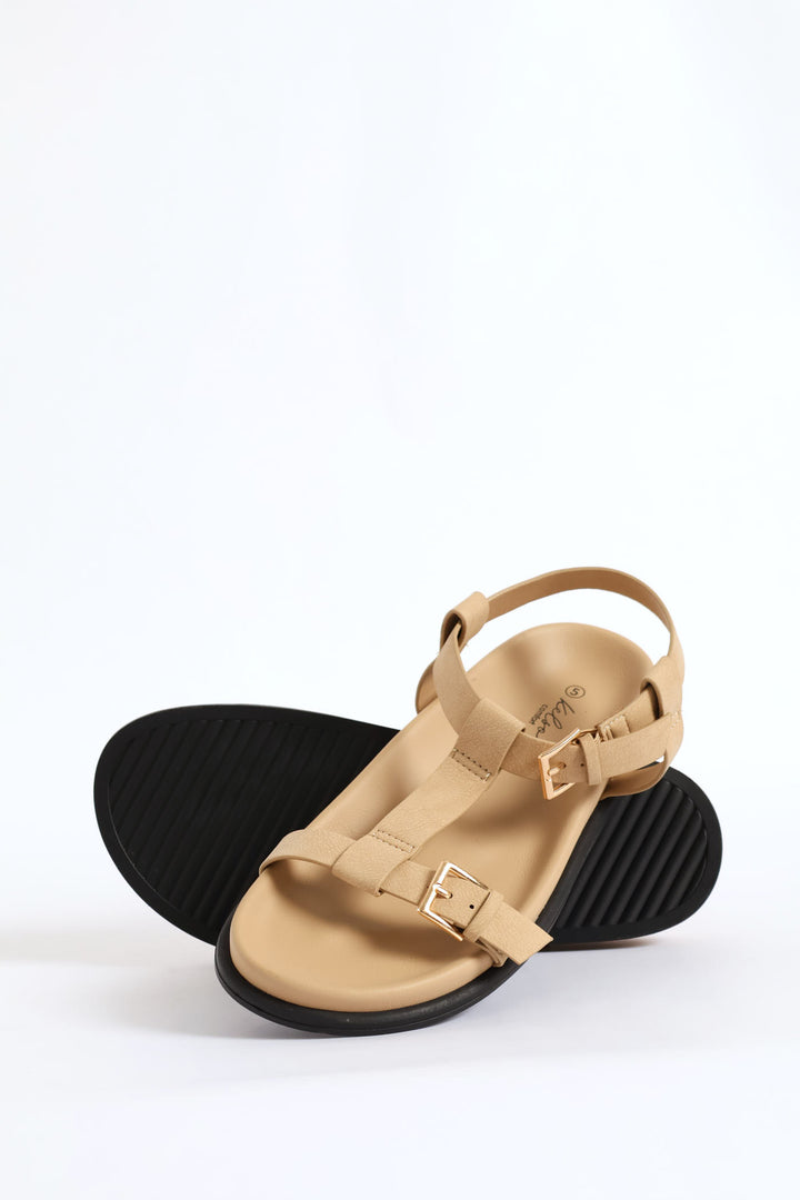 T-Bar Sandal On Comfort Slide Outsole - Stone