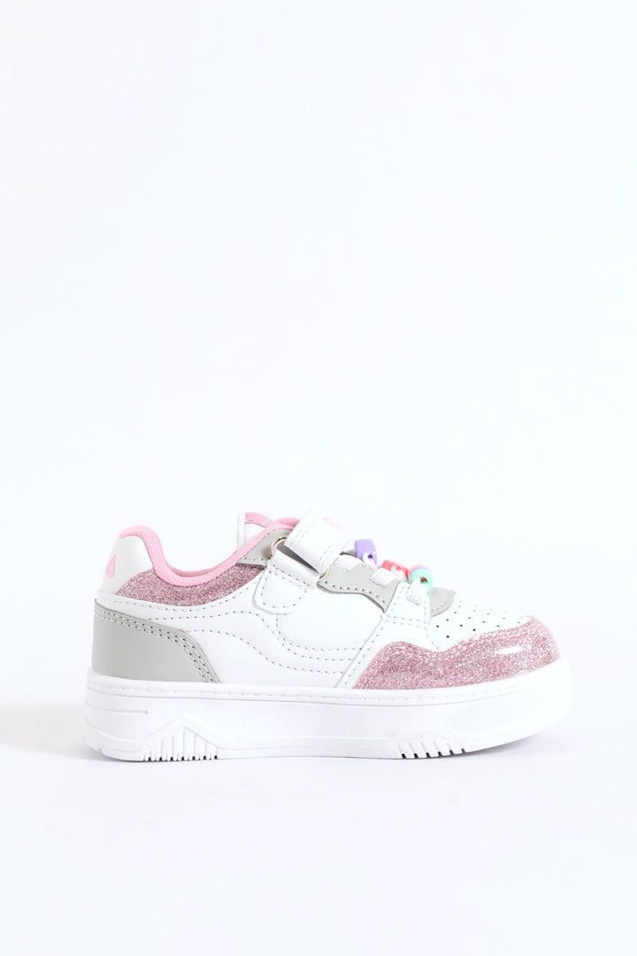 Pre-Girls Bead Trim Sneaker - White/Pink