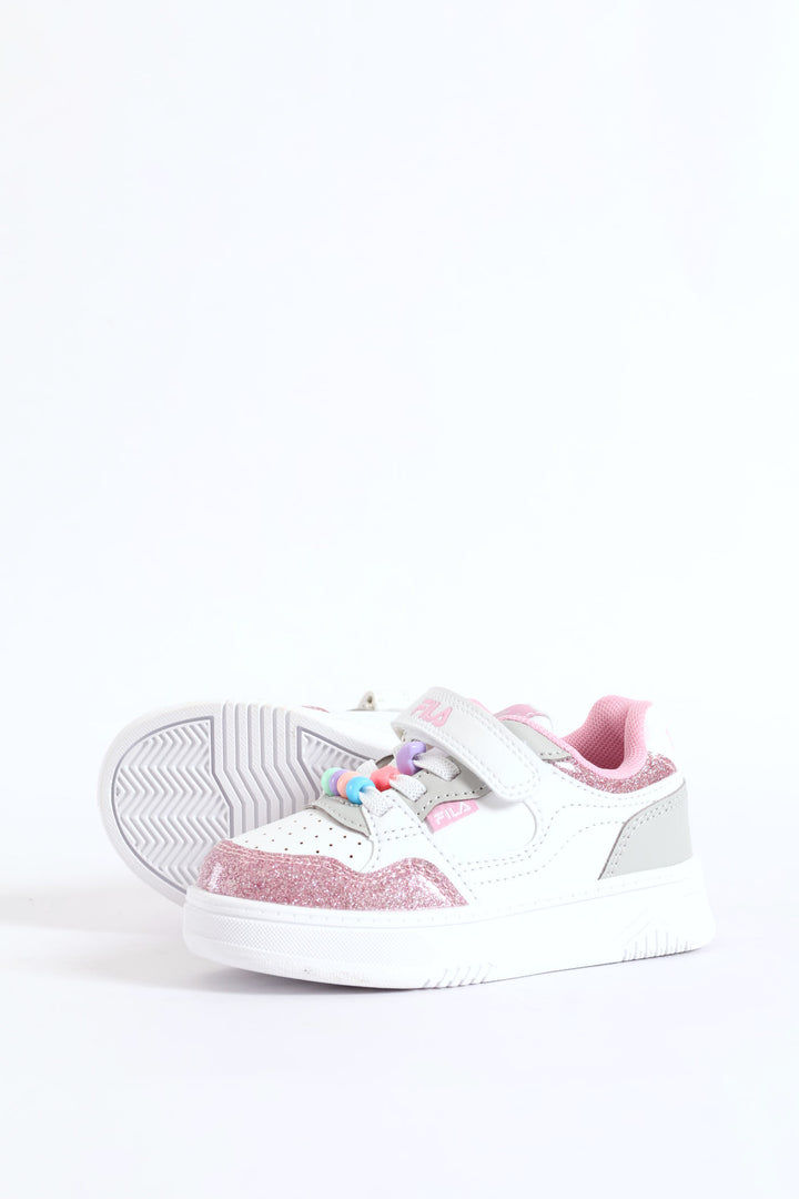 Pre-Girls Bead Trim Sneaker - White/Pink