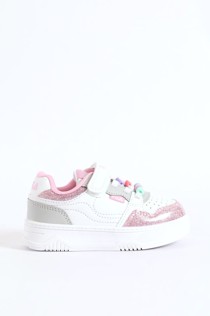 Pre-Girls Bead Trim Sneaker - White/Pink