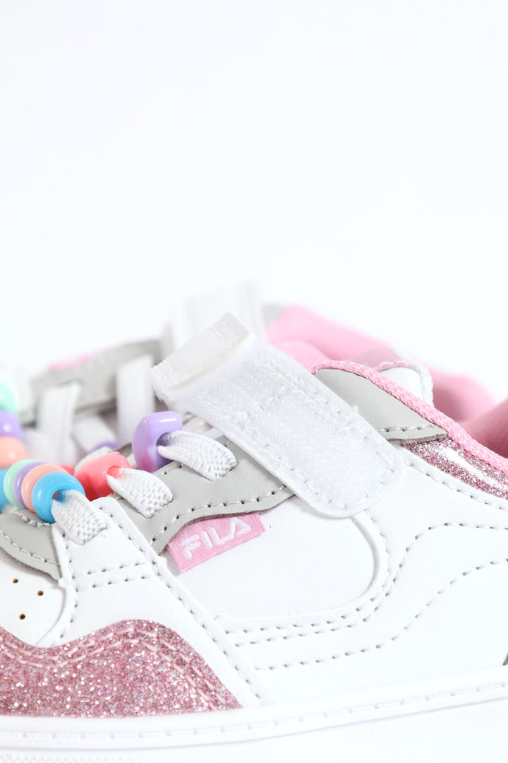 Pre-Girls Bead Trim Sneaker - White/Pink
