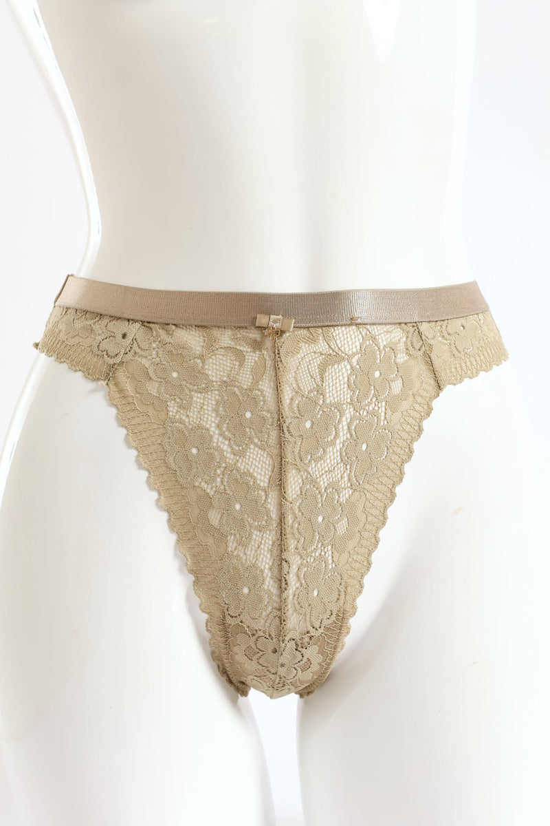 Shimmer Waistband Full Lace Thong Panty - Stone
