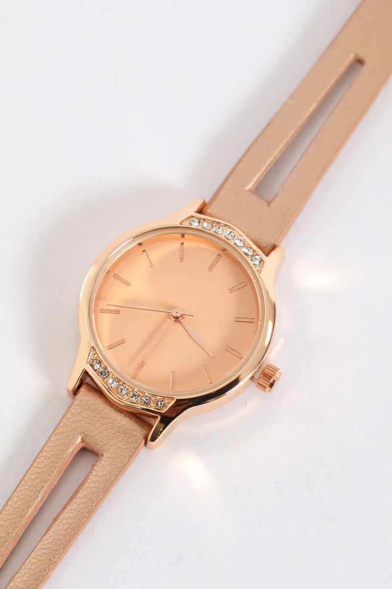 Diamante Watch With Cutout Strap - Rose Gold