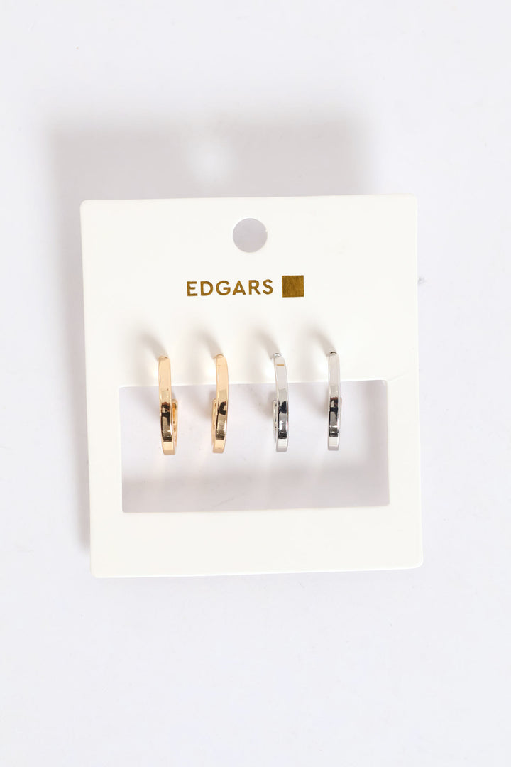 2 Pack Gold & Silver Hoop Earrings - Gold/Silver