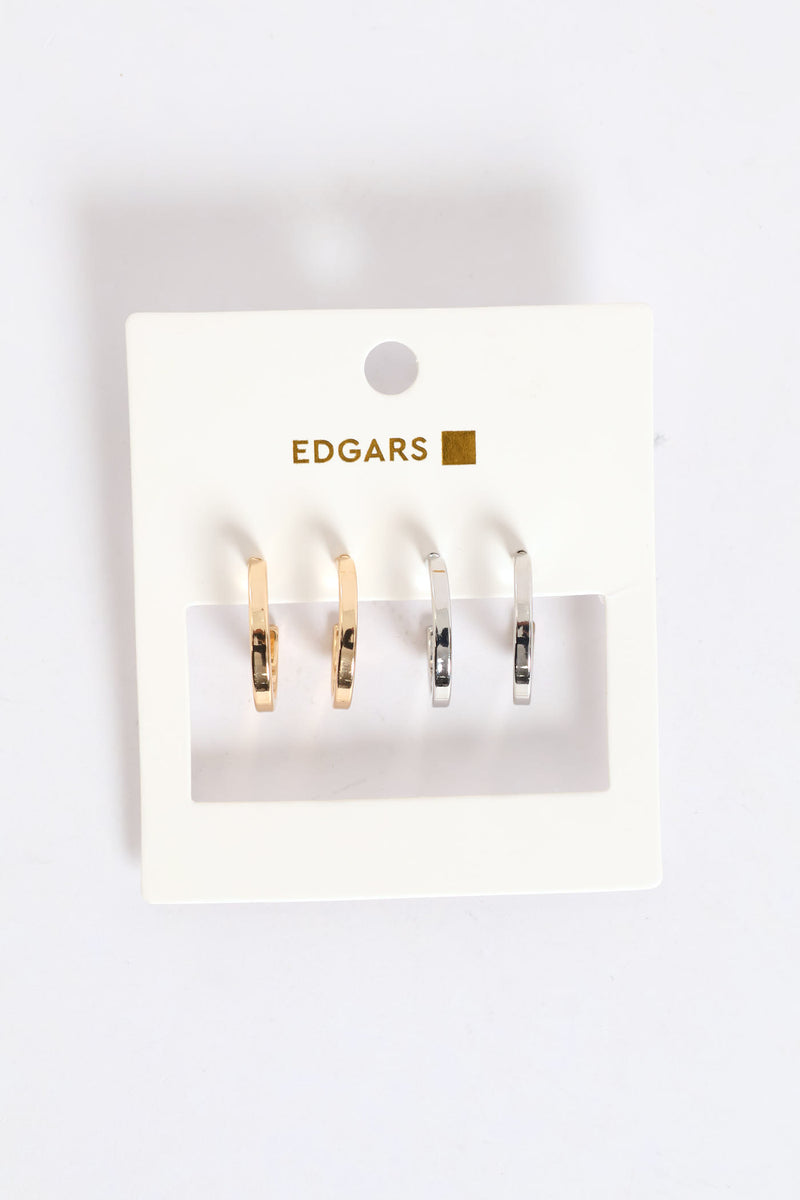 2 Pack Gold & Silver Hoop Earrings - Gold/Silver