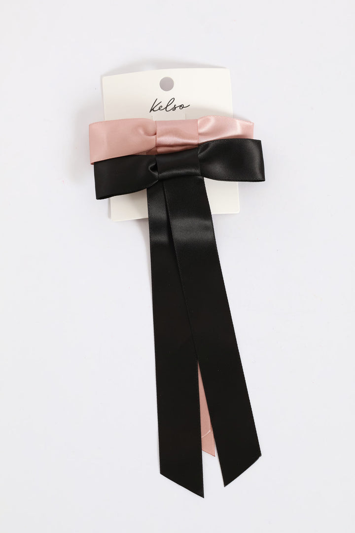 2 Pack Satin Bow - Blush/Black