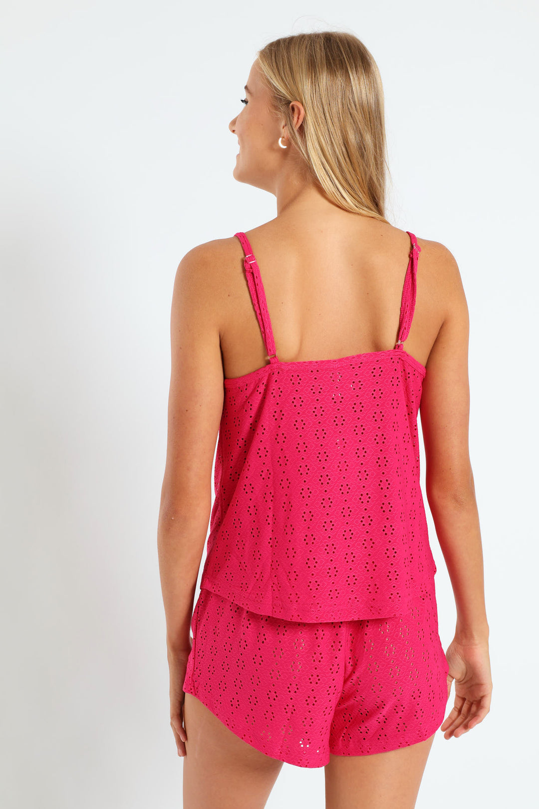 Anglaise Knit Cami & Short Set - Cerise