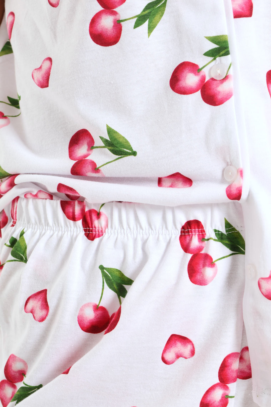 Cherry Hearts Button Through & Knit Short Set - White