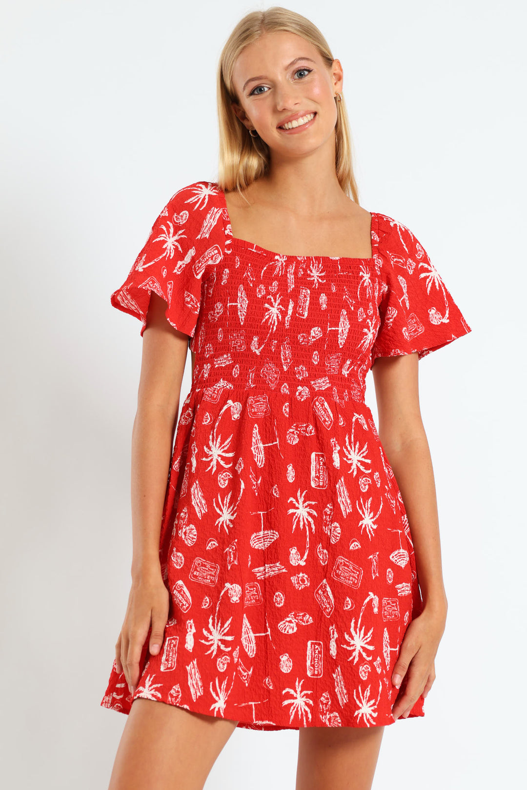 Smock Mini Dress - Red