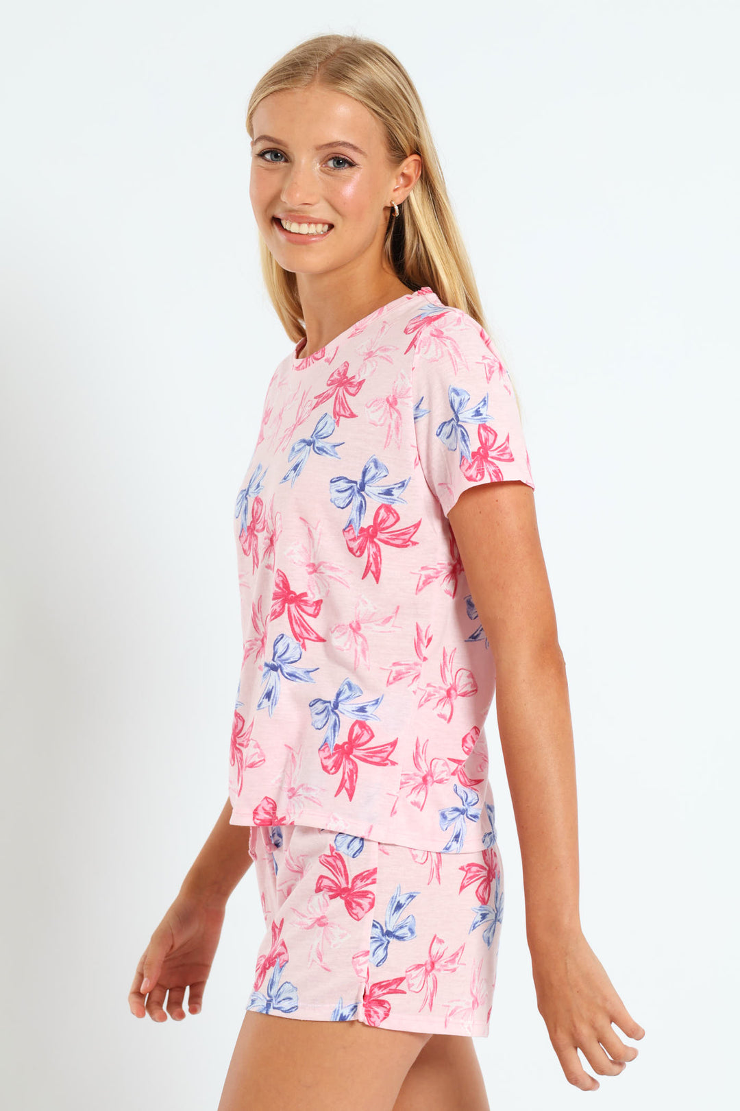 Bows Tee & Knit Short Set - Pink