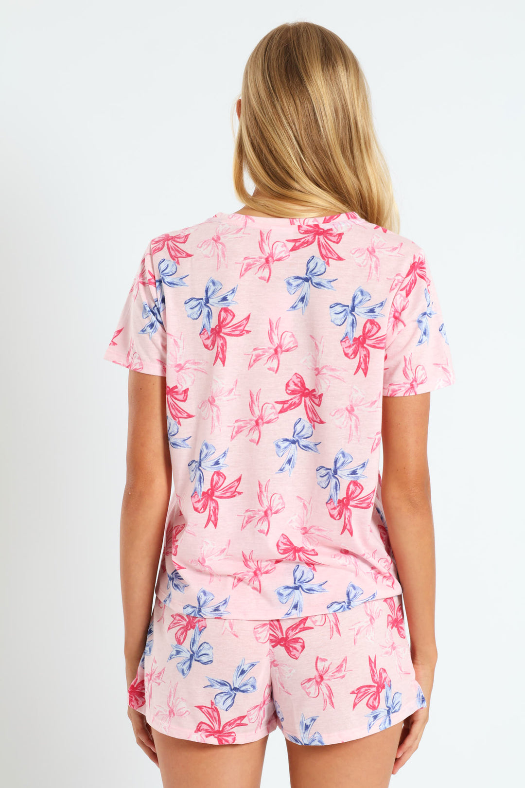 Bows Tee & Knit Short Set - Pink
