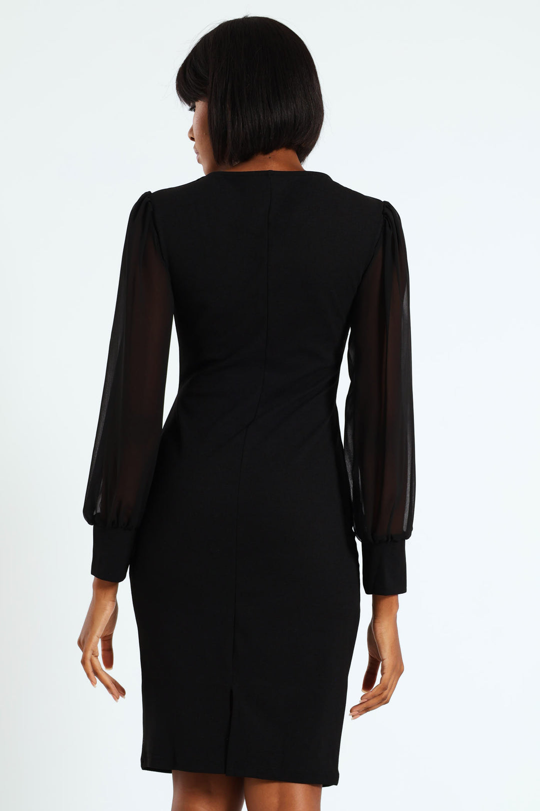Sweetheart Neck Knitwear Combo Dress - Black