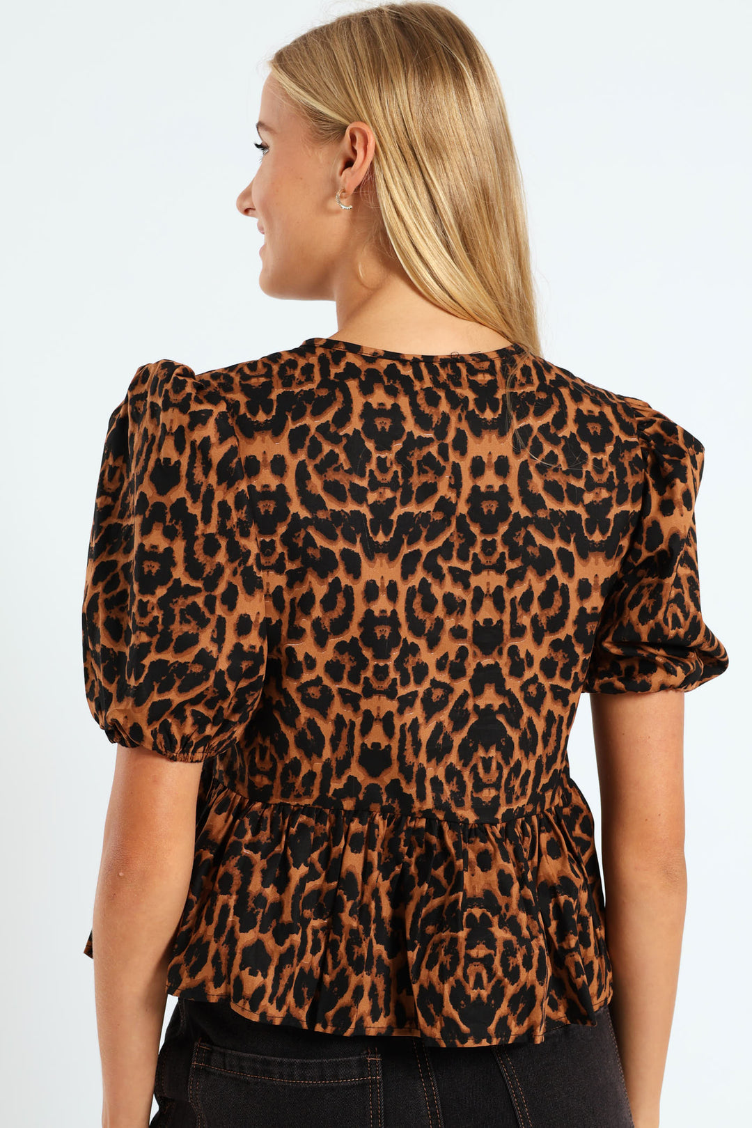 Leopard Tie Front Blouse - Brown