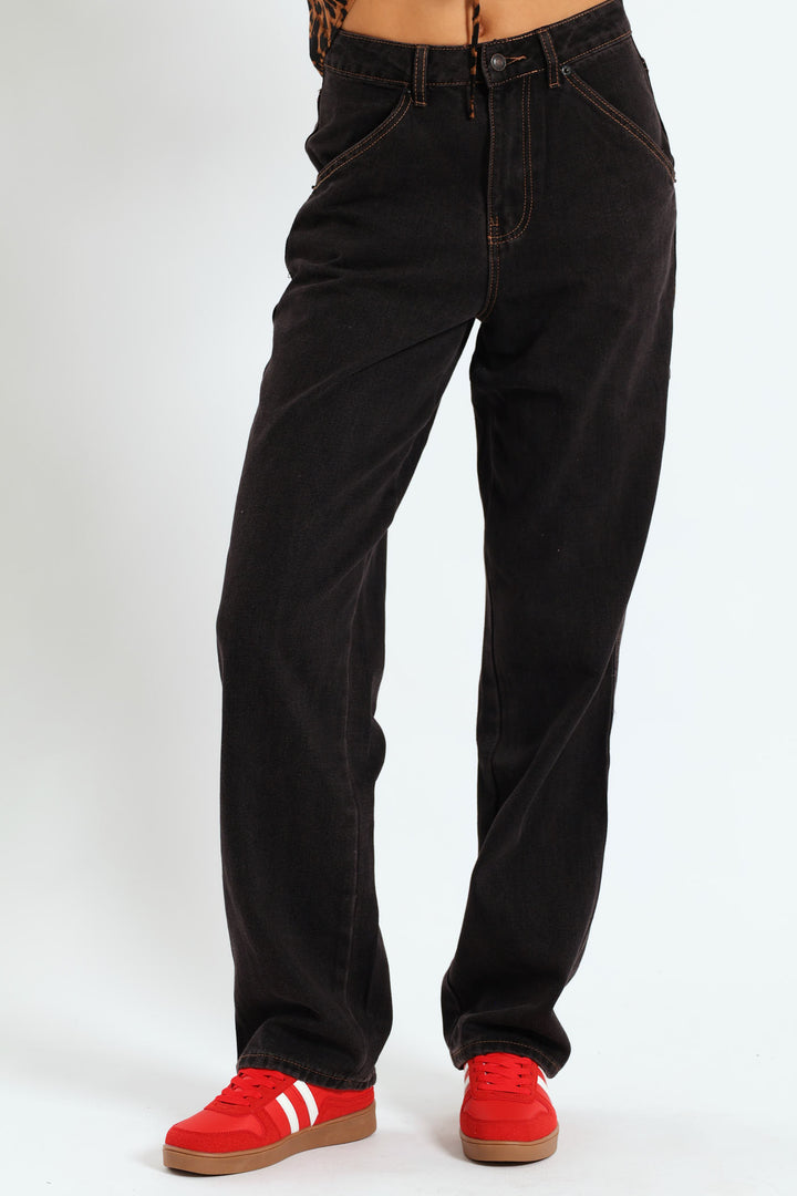 Contrast Stitch Carpenter Jean - Black
