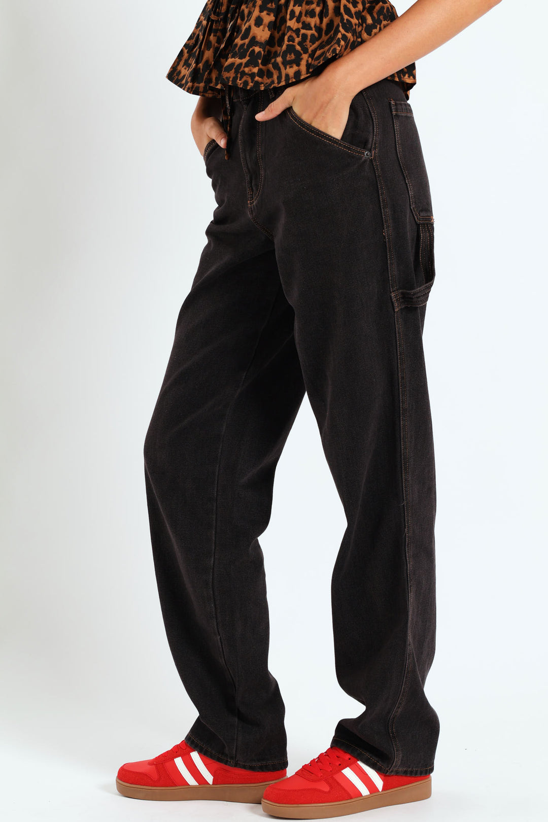 Contrast Stitch Carpenter Jean - Black