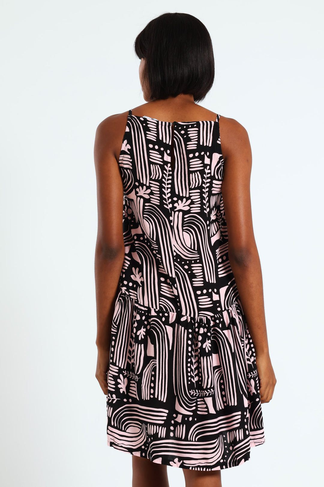 Hi-Neck Drop Waist Mini Dress