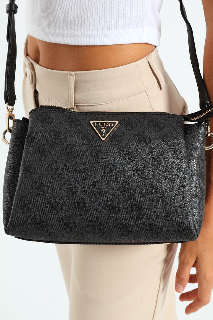 Noelle Logo Top Zip Triple Compartment Crossbody Bag - Charcoal