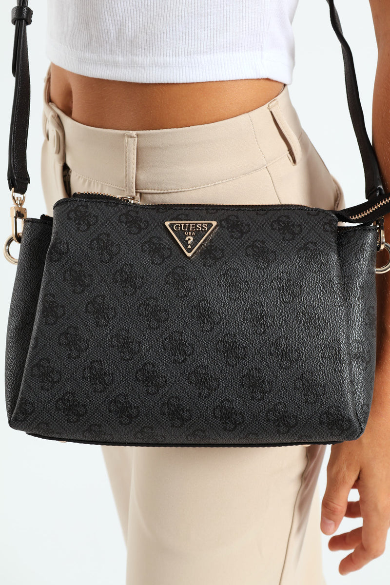 Noelle Logo Top Zip Triple Compartment Crossbody Bag - Charcoal