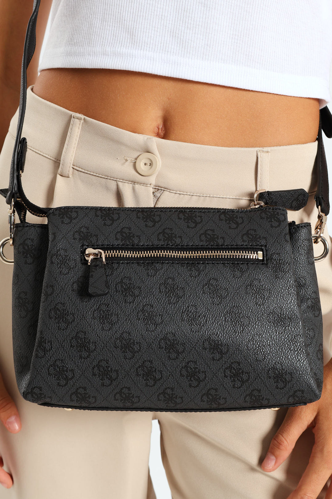 Noelle Logo Top Zip Triple Compartment Crossbody Bag - Charcoal