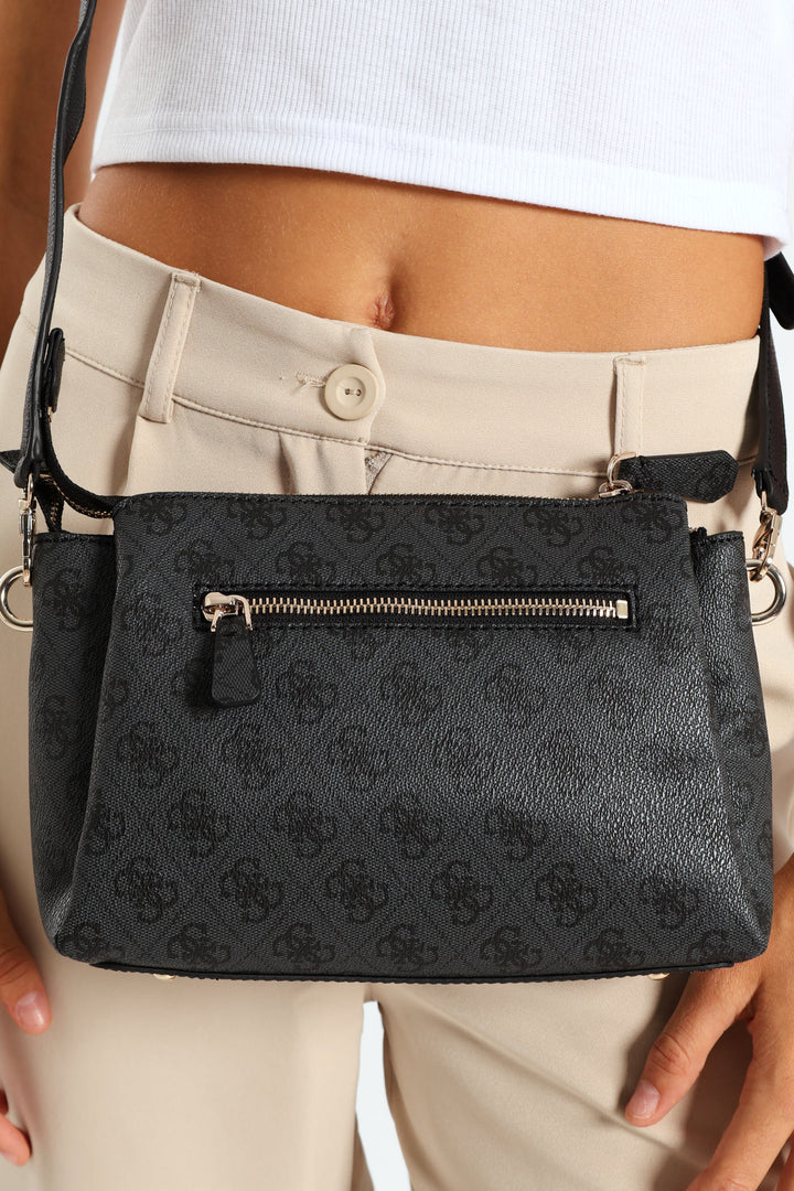 Noelle Logo Top Zip Triple Compartment Crossbody Bag - Charcoal