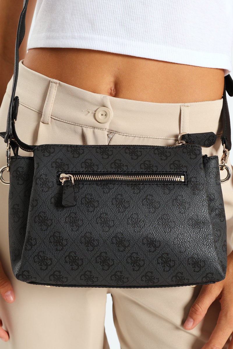 Noelle Logo Top Zip Triple Compartment Crossbody Bag - Charcoal