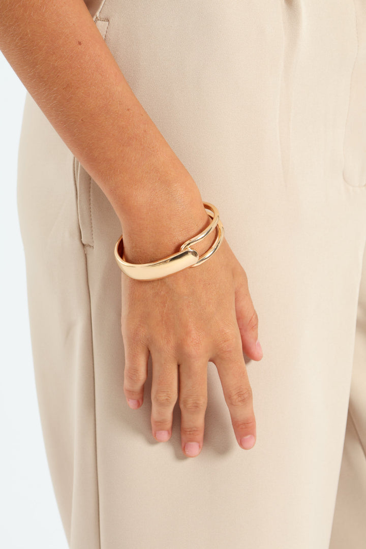 Cutout Rounded Cuff Bangle - Gold