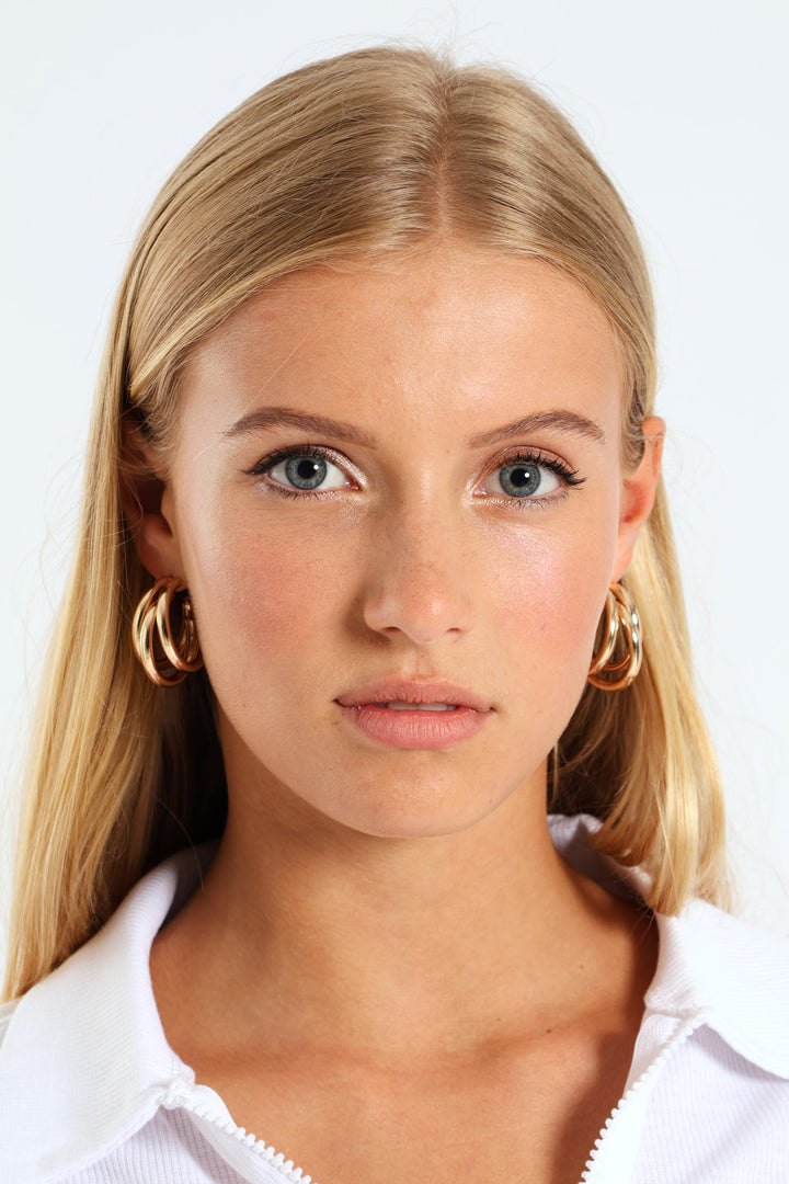 3 Strand Hoop Earrings - Gold