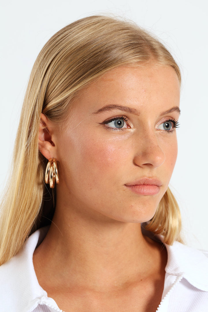 3 Strand Hoop Earrings - Gold