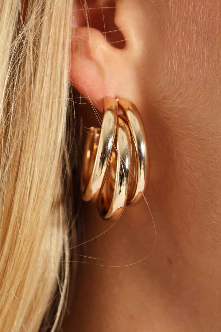 3 Strand Hoop Earrings - Gold