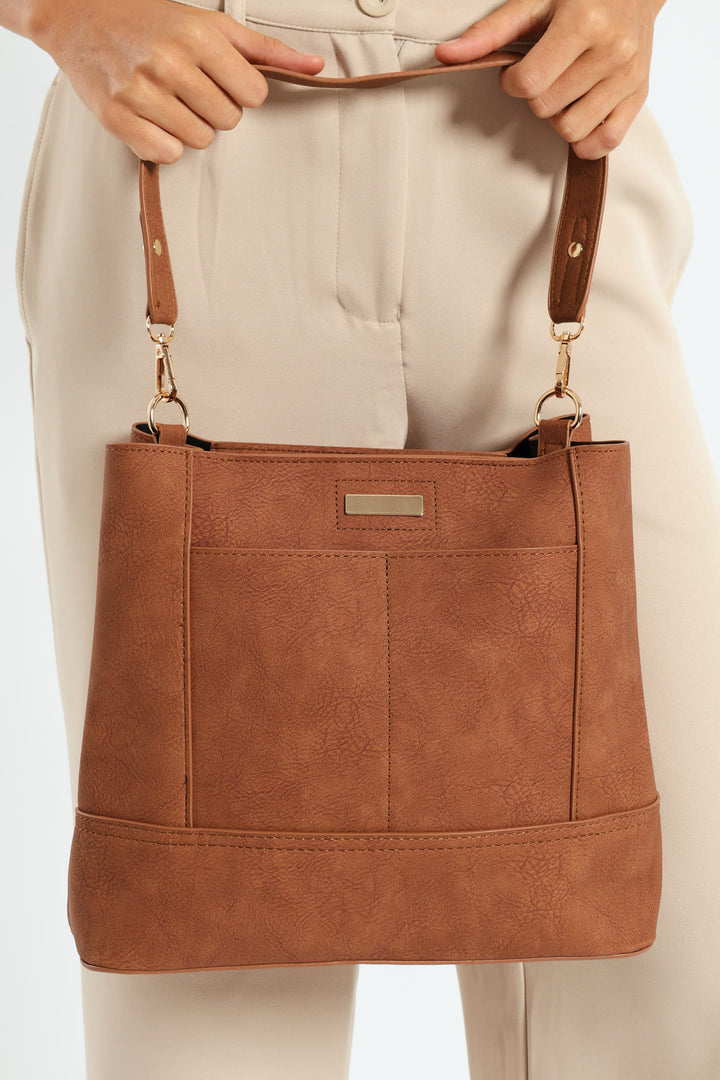 Top Stitch Detail Shopper Bag - Tan