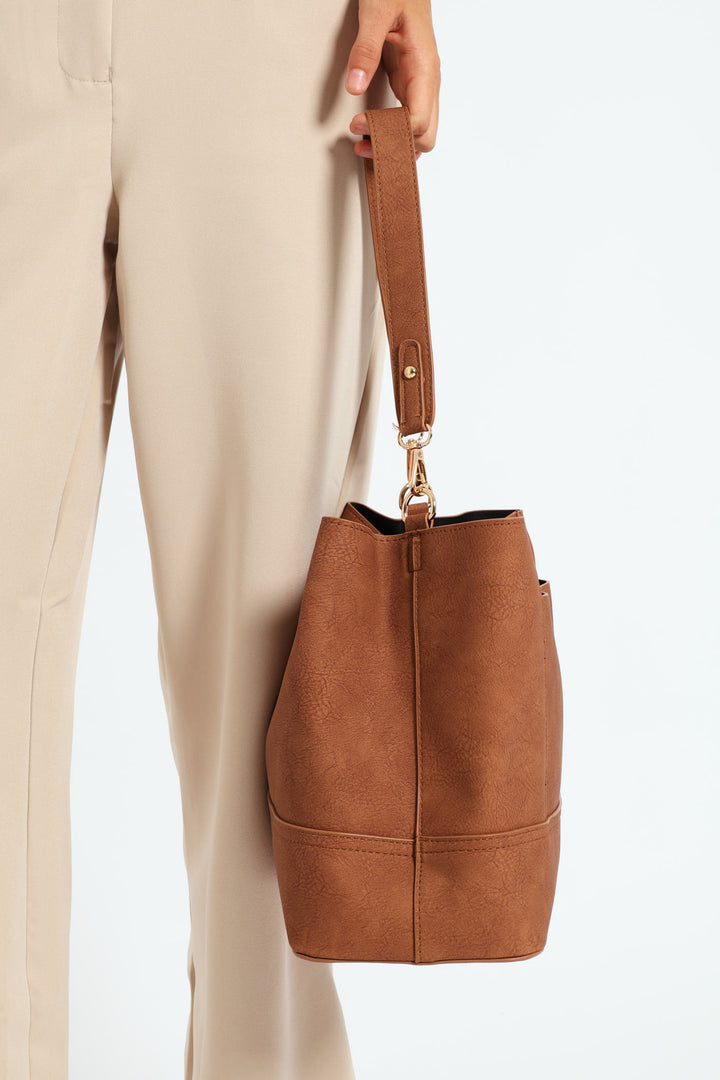 Top Stitch Detail Shopper Bag - Tan