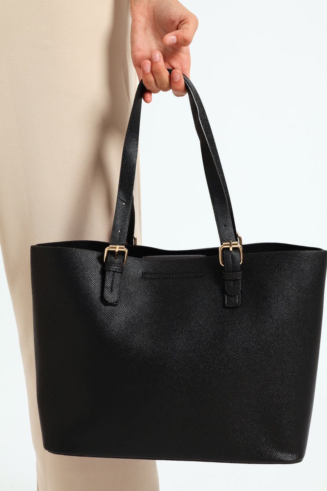 Front Pocket Detail Tote Bag - Black