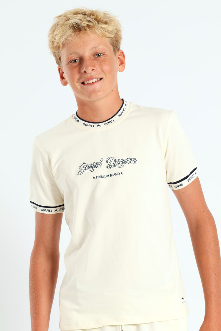 Boys Glide Crew Neck Tee - Cream