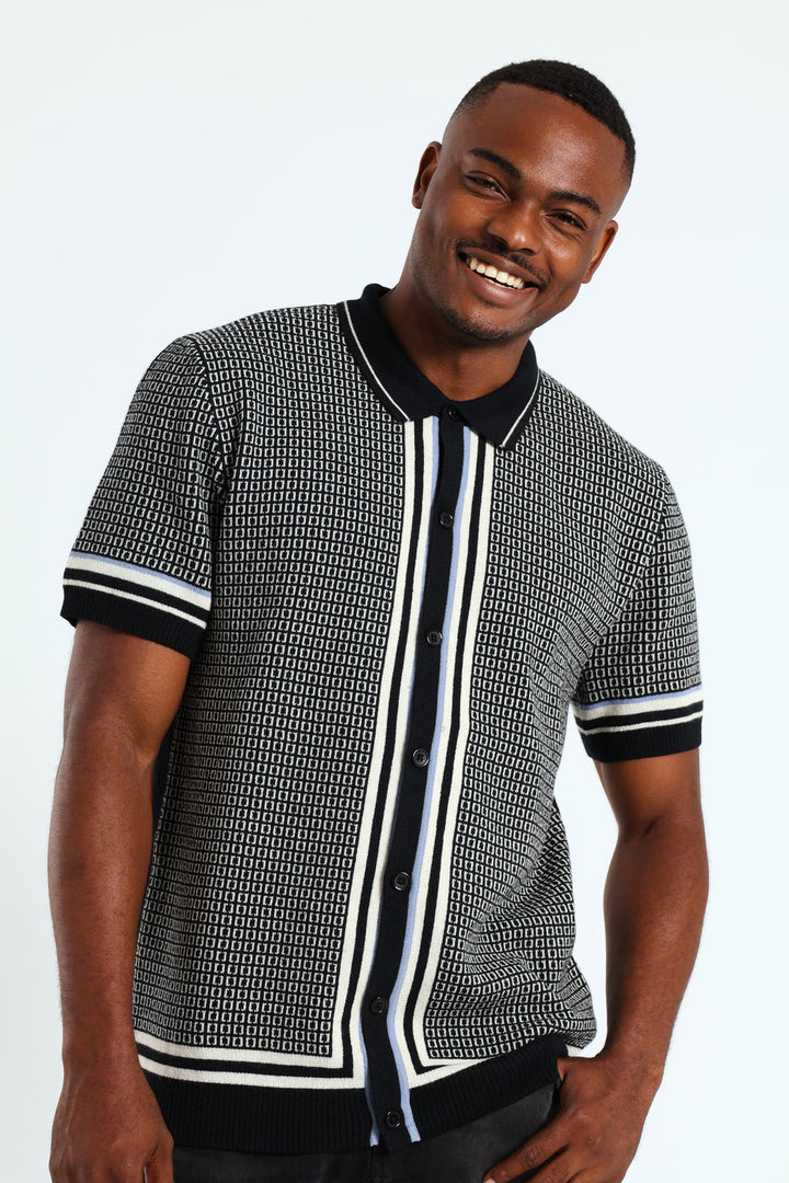 Tipped Button Through Cardigan - Dark Navy