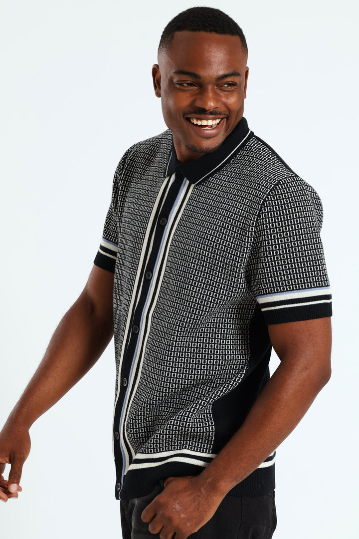 Tipped Button Through Cardigan - Dark Navy